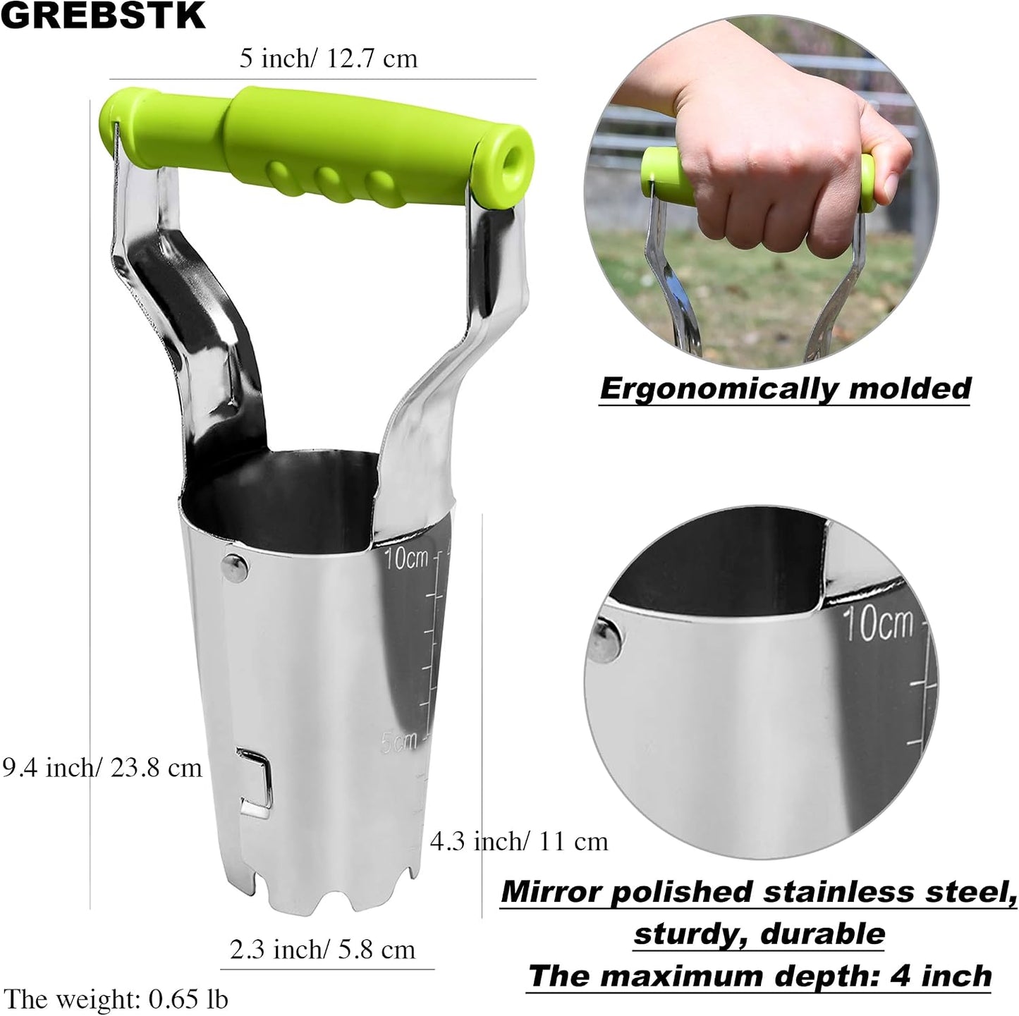 Trasplantador bulbos acero inox con mango liberación tierra
