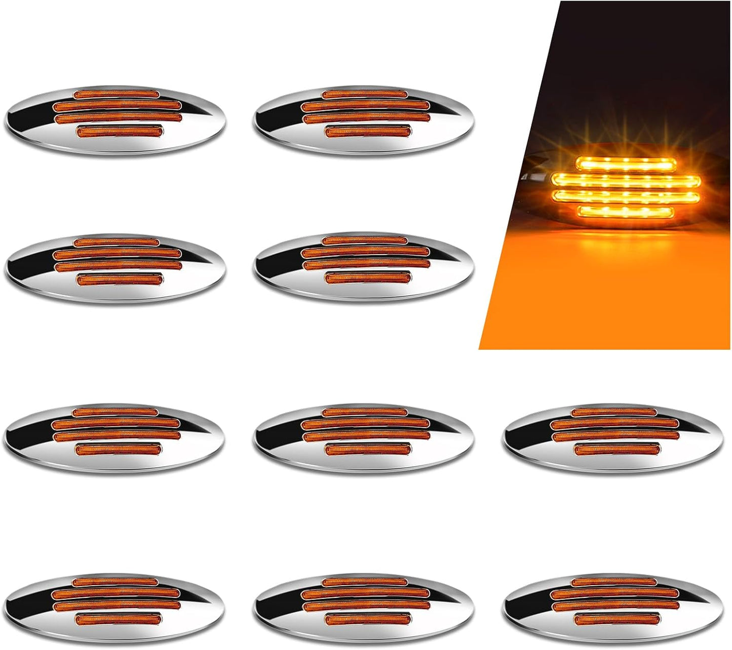 10 Pzas Luces laterales gálibo oval 6" ámbar 24LED