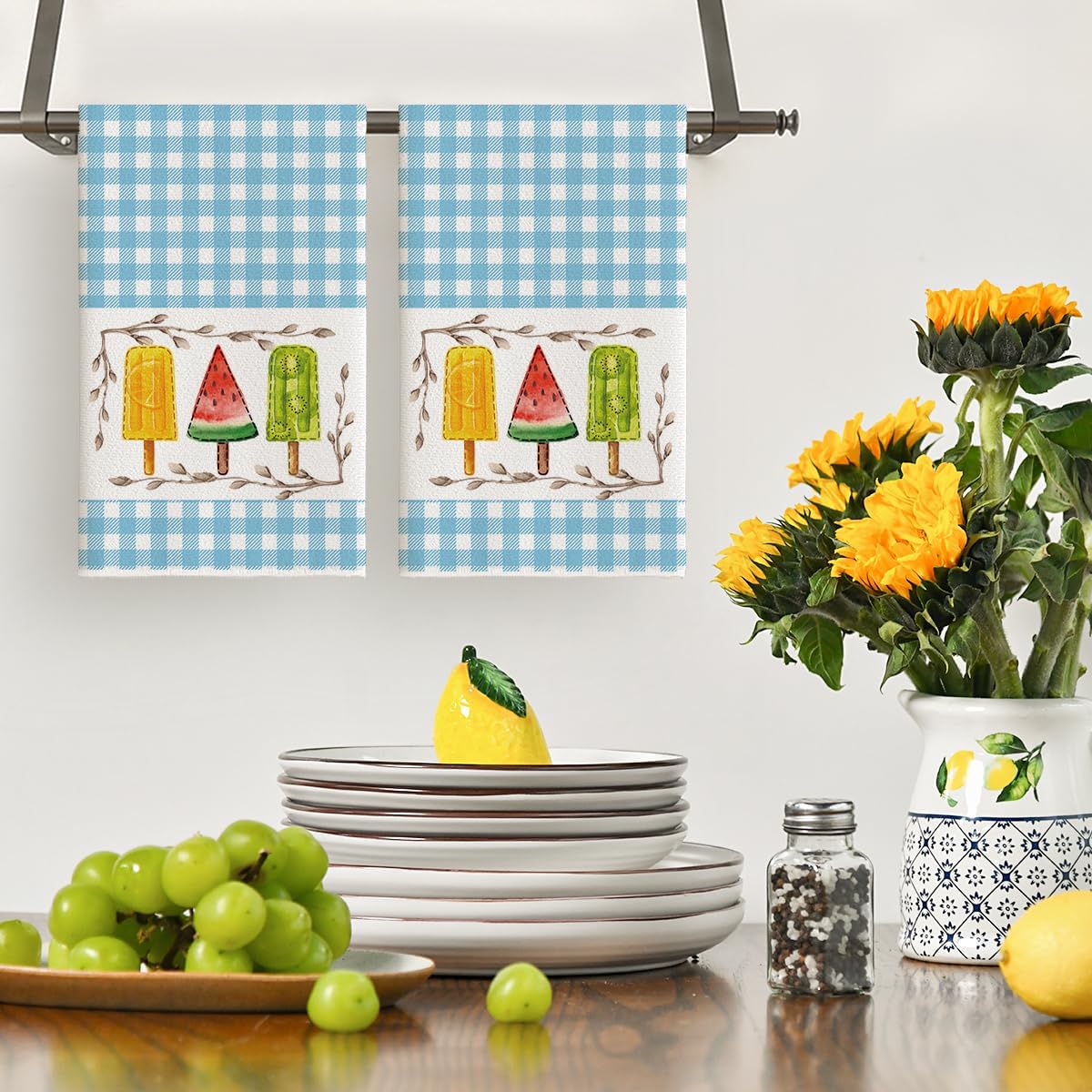 Juego de 2 toallas de cocina verano con sabor a frutas azul claro 18x26