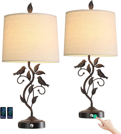 2 Lámparas Mesa Táctiles Estilo Granja 27" Salón