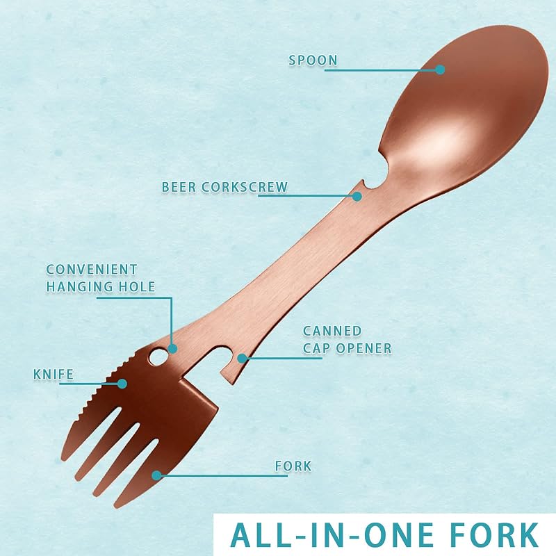 Spork 5en1 acero inox para campamento cuchara tenedor abrelatas