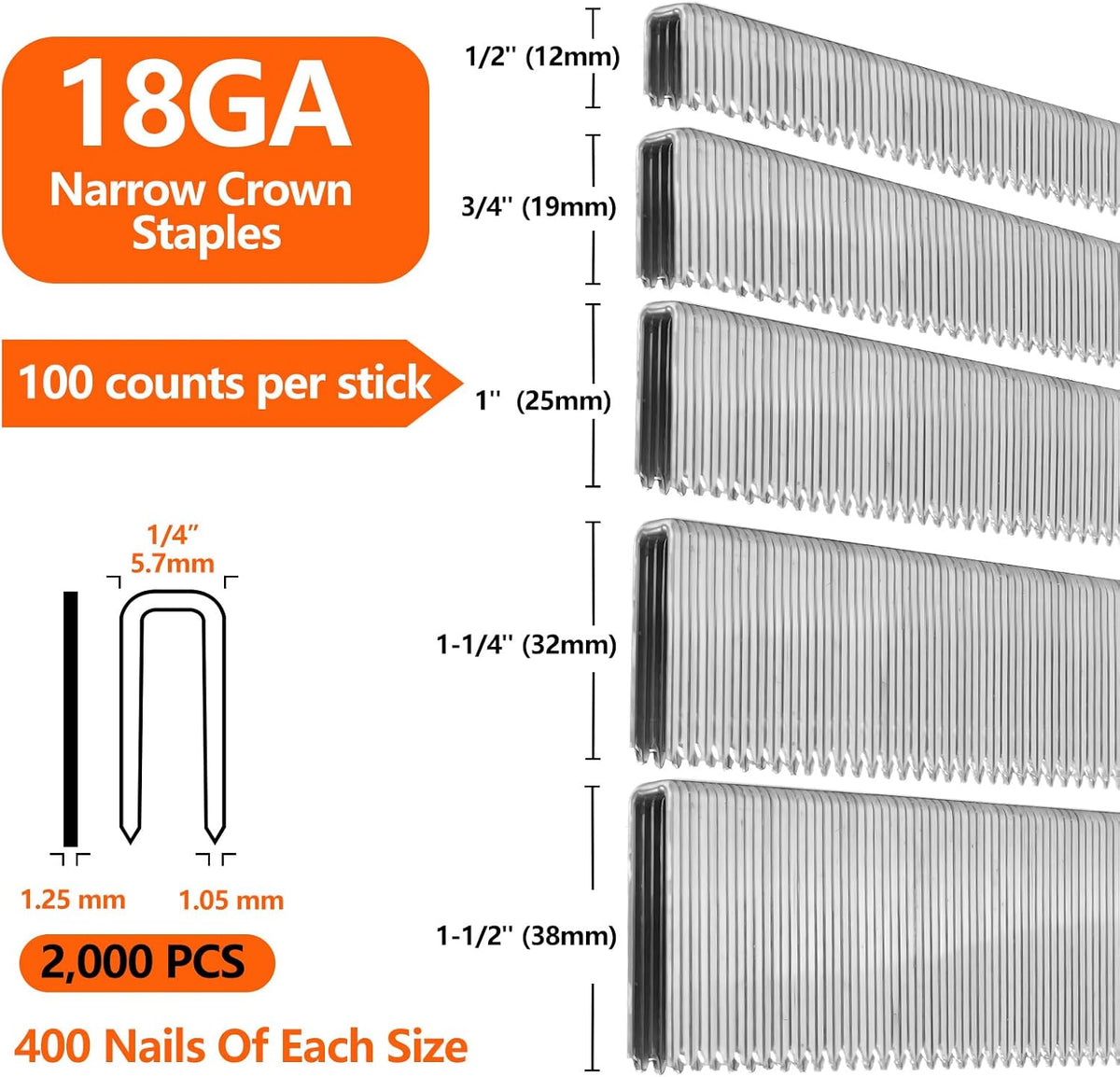 2000 Grapas Corona Estrecha 1/4-1 1/2pulg Biseladas Galvanizadas