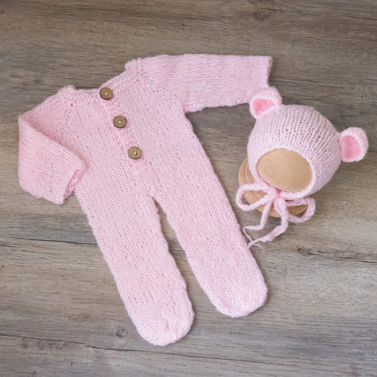 Conjunto ganchillo bebé recién nacido gorro y mameluco
