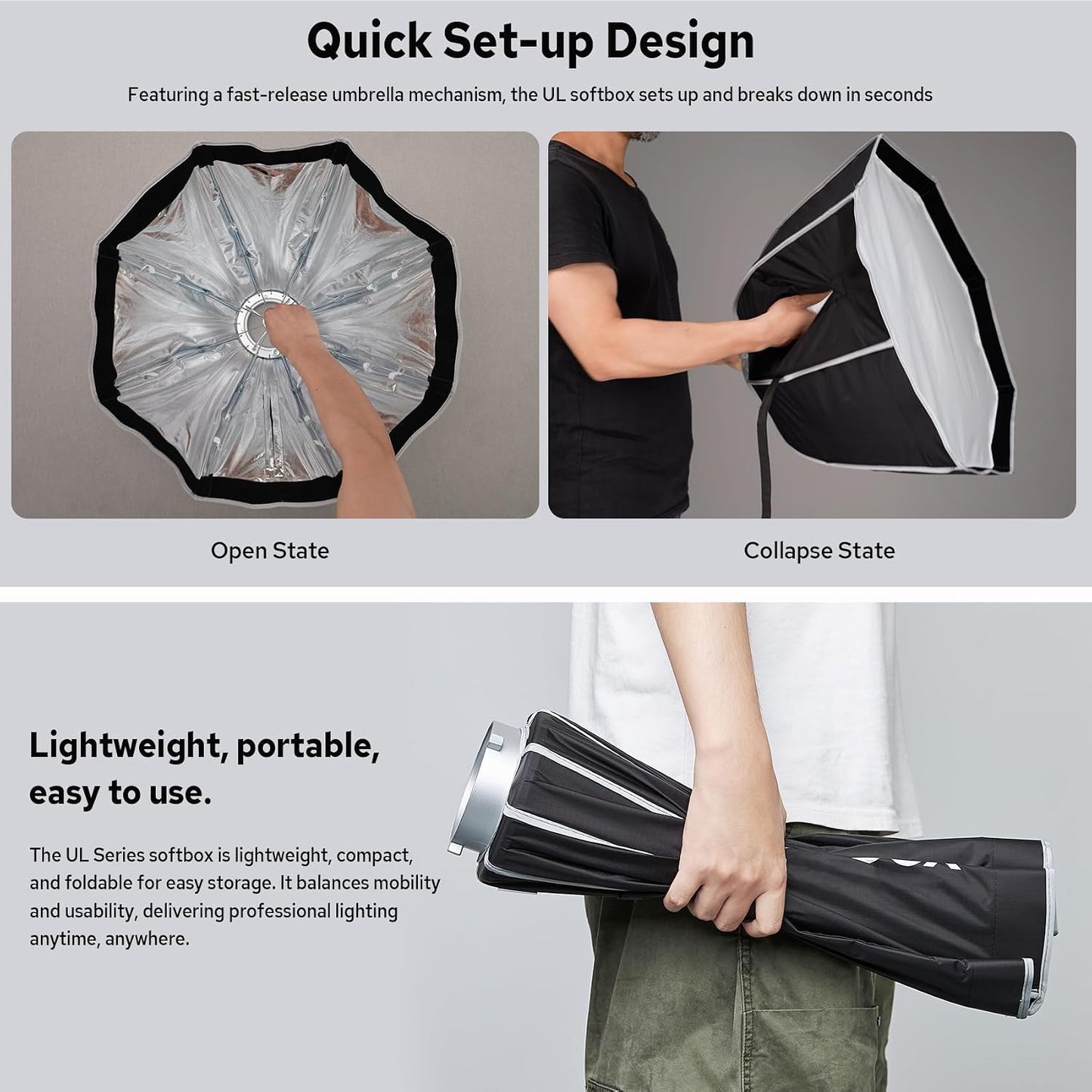 Softbox rectangular estrecho plegable 12x35 pulg