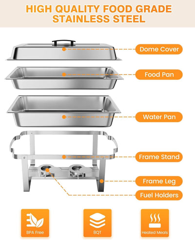 Set 6 Chafer Plata Plegable Bufé 8qt