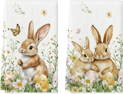 Set 2 toallas cocina diseño conejo flores Pascua 18x26pulg