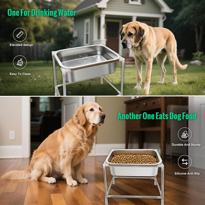 2 Set Cuencos Elevados Agua Perros 1.5gal Acero Inox