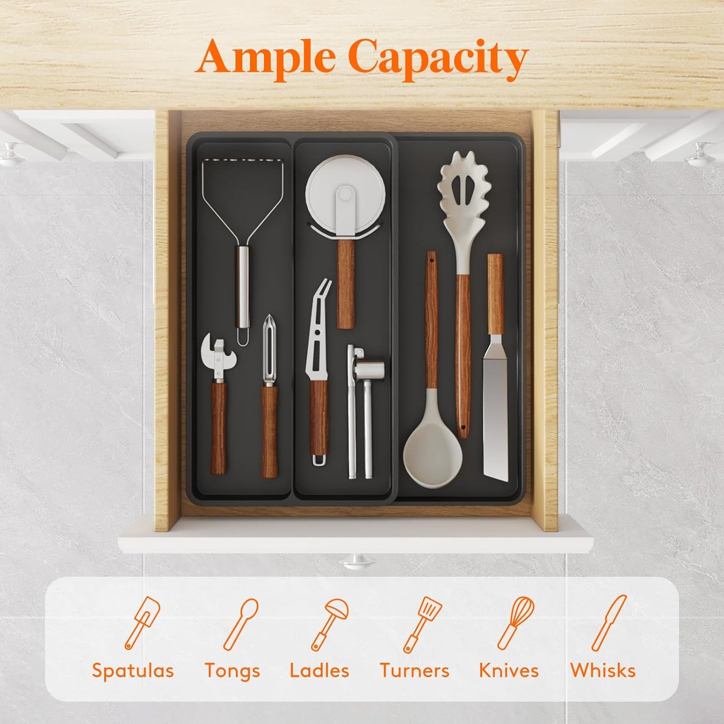 Organiz. cubiertos cajón cocina expandible ajustable