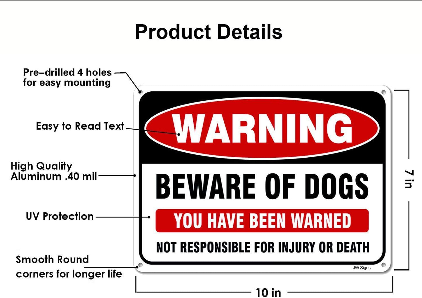 Letrero Beware of Dog aluminio 10x7" 2 Uds