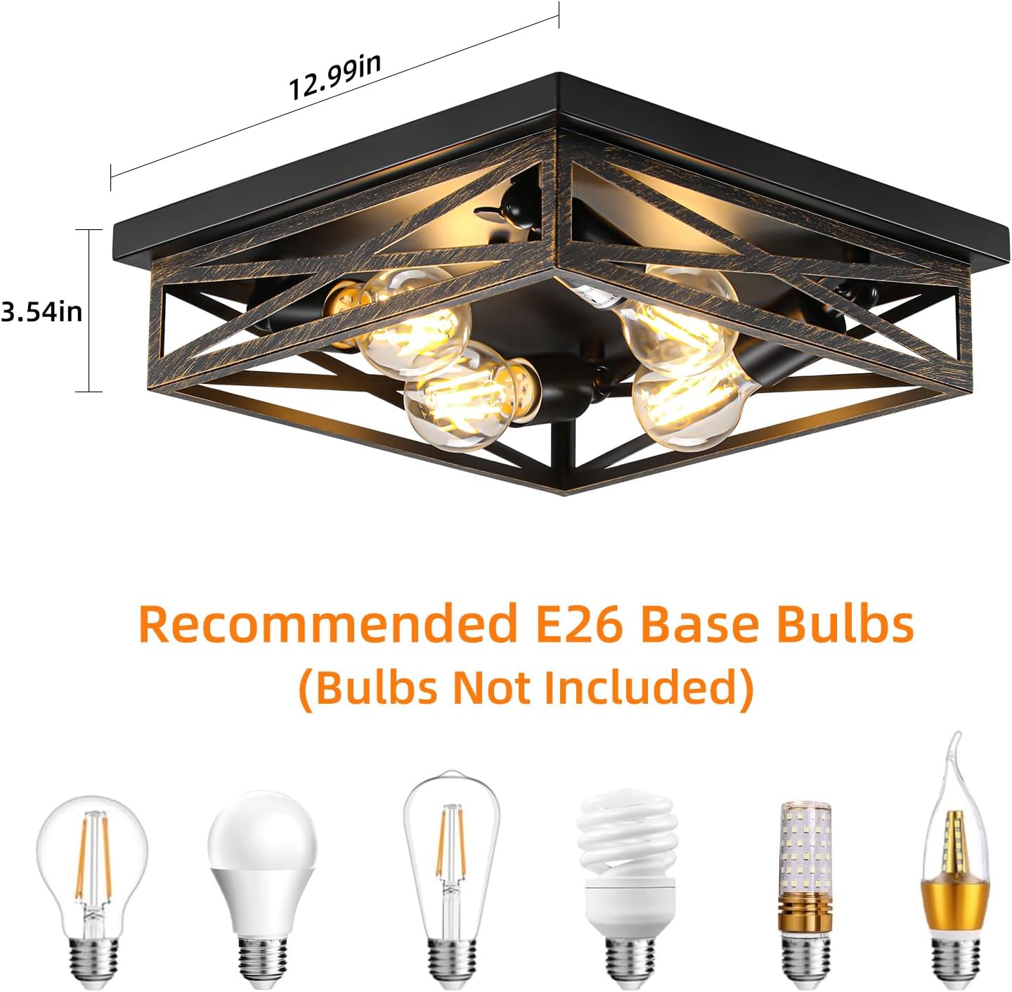 Lámpara techo rústica 4 luces e26 cocina pasillo