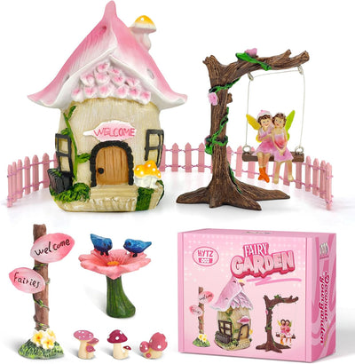 Kit hadas resina rosa letrero pájaros valla jardín
