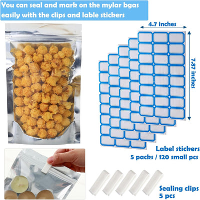100 Bolsas Mylar 6x9" Aluminio Plateado Resellables Alimento