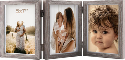 Marcos foto 5x7 MDF gris vidrio real 3 aberturas verticales