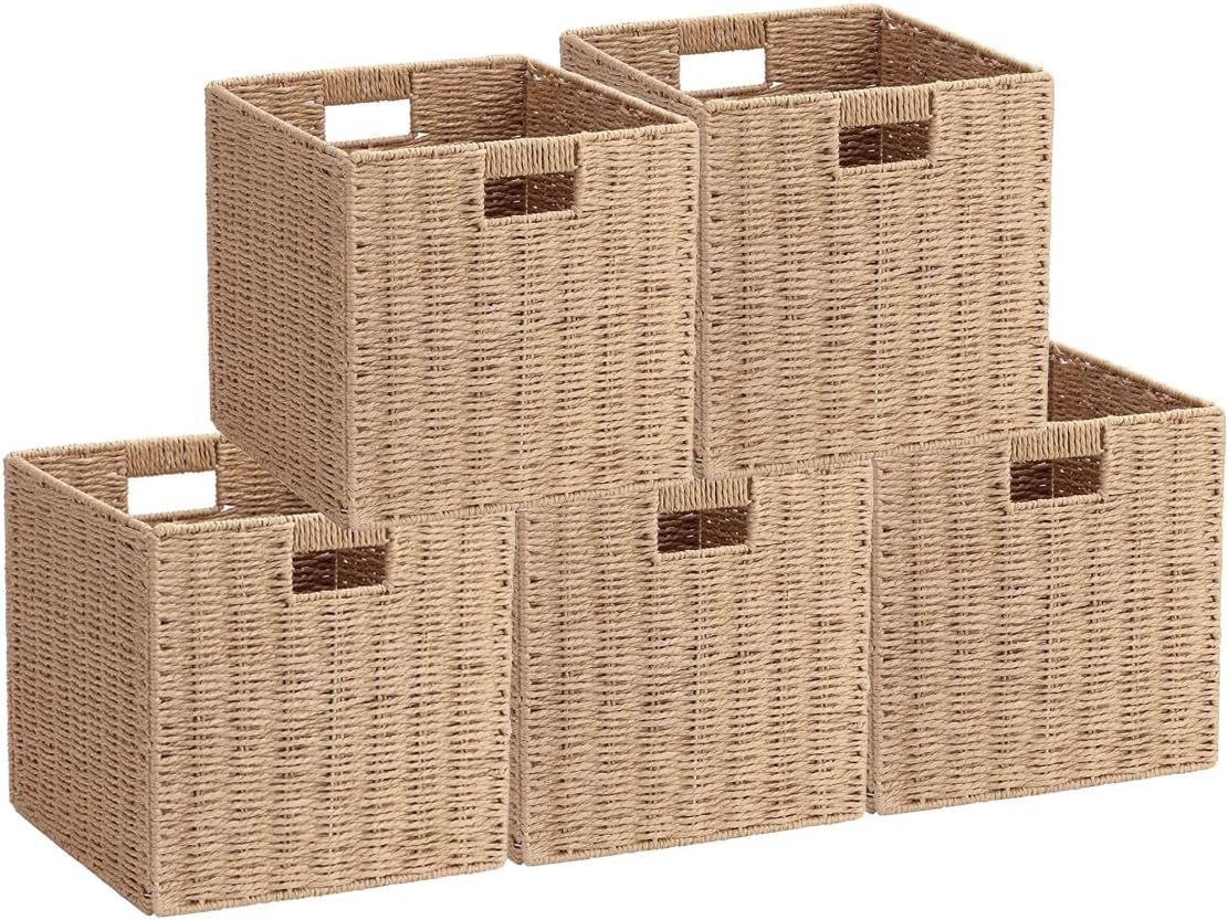 5 Cestas Tejidas Cuerda Papel 10.5'' Marrón Claro