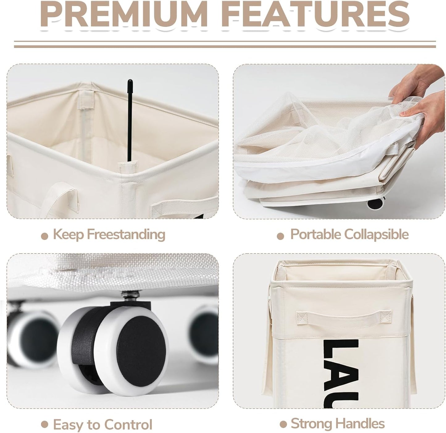 Cesta plegable ropa sucia con ruedas 75l bolsa extraíble