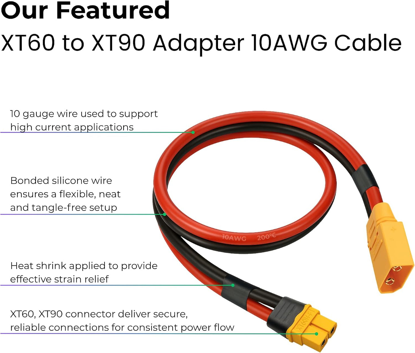Cable adaptador XT60 a XT90 3 pies para drones y generadores