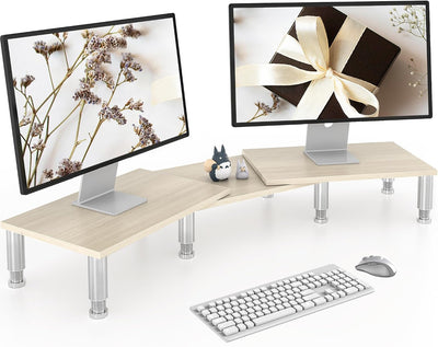 Elevador dual soporte madera 2 monitores