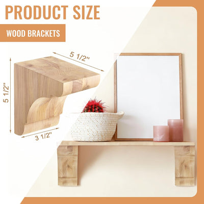 2 Soportes Madera para Estantes 3.5x5.5pulg Pintable con Gancho