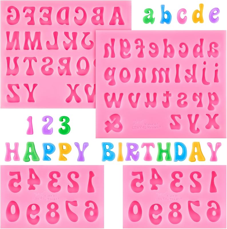 4 Pzas Moldes Silicón Letras Números Fondant