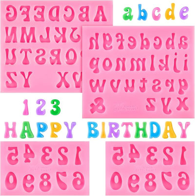 4 Pzas Moldes Silicón Letras Números Fondant
