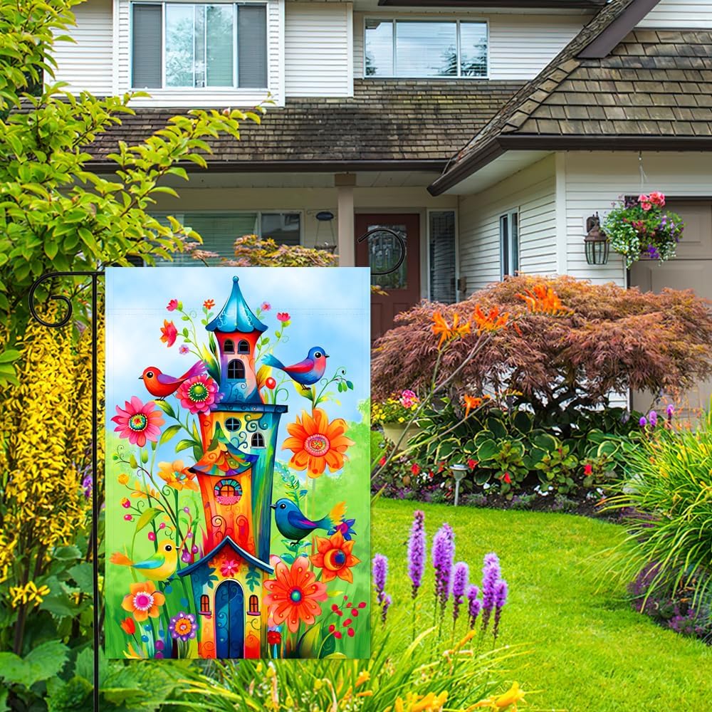 Bandera jardín pájaros 12x18pulg doble cara