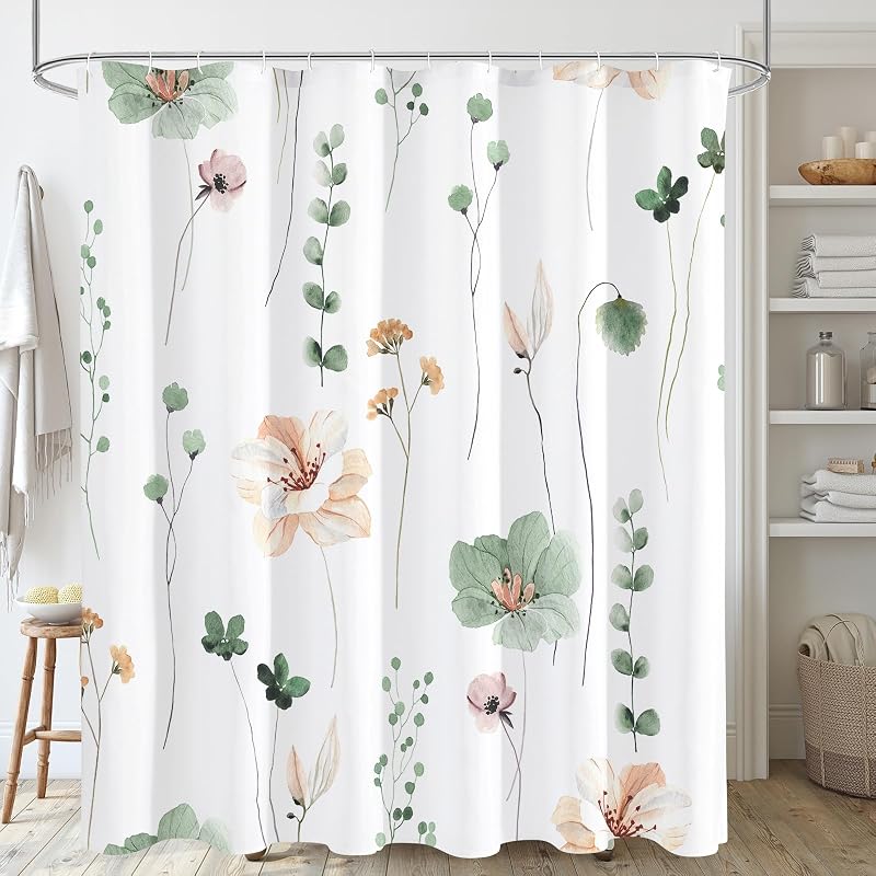 Cortina ducha tela impermeable flores salvia beige 72x72pulg