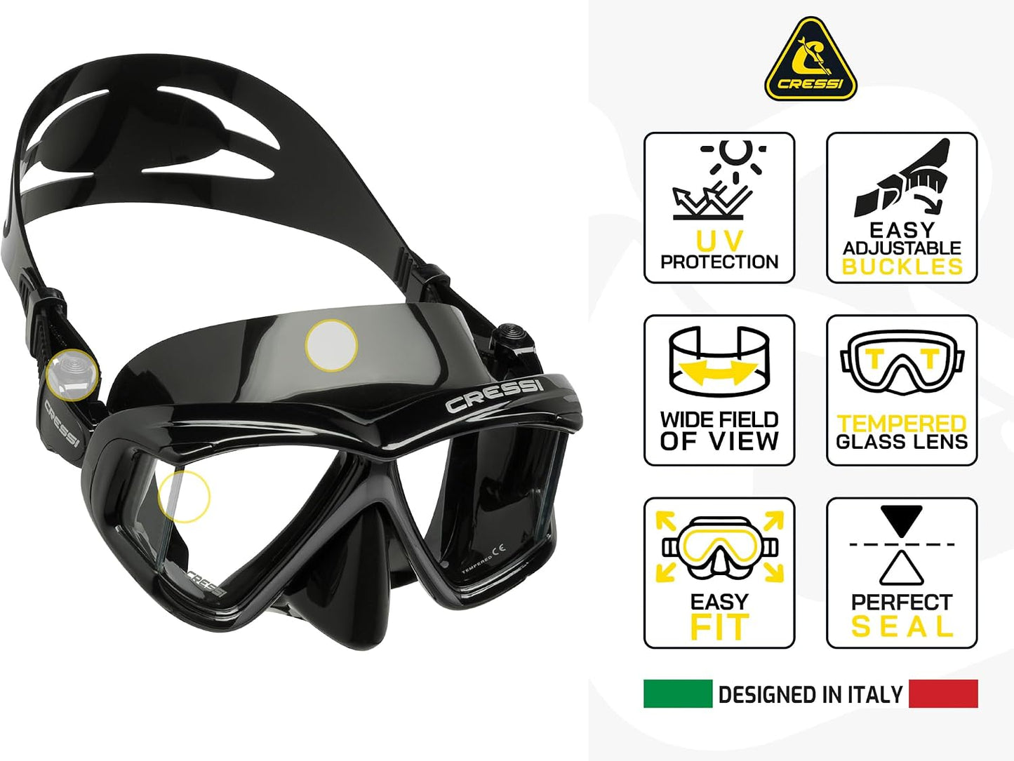 Máscara buceo 4 ventanas vidrio templado silicona suave