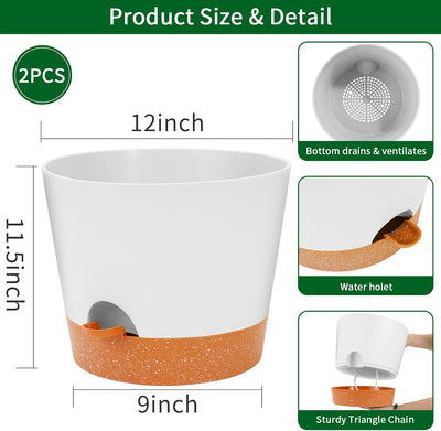 Macetas plástico riego automático 12" set 2 con drenaje