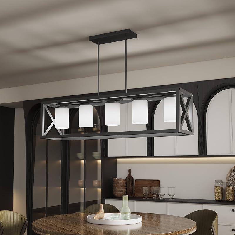 Lámpara comedor 5 Pzas soporte vidrio blanco metal ajustable
