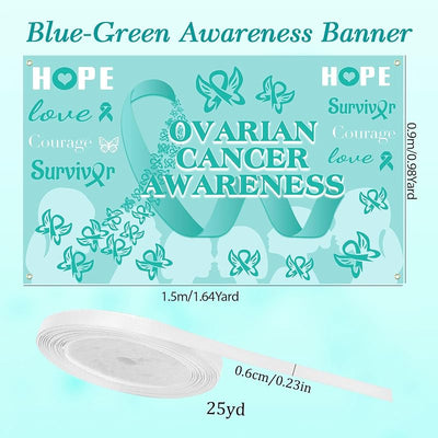 Cartel concienciación cáncer ovario fondo verde azulado