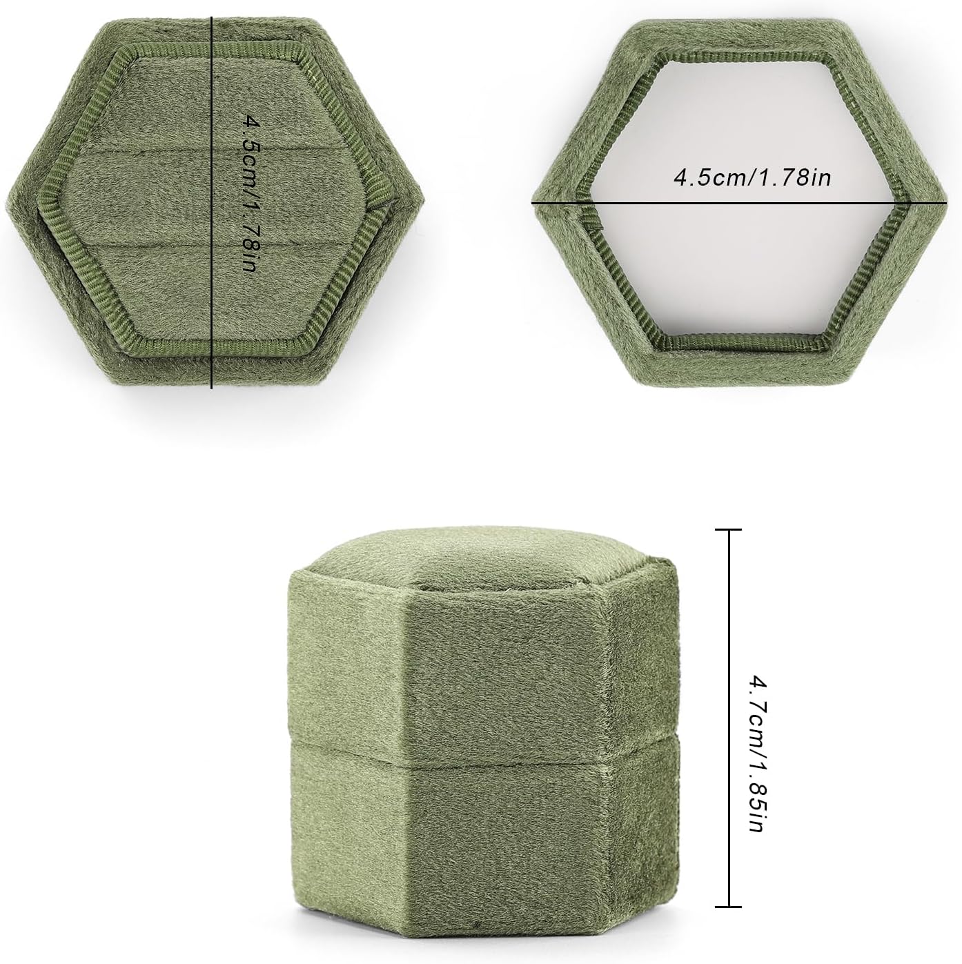 Caja anillos terciopelo vintage doble tapa desmontable verde