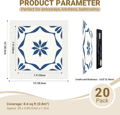 20 Azulejos Suelo Autoadhesivos 7.9x7.9pulg Baño Cocina Antiderrap