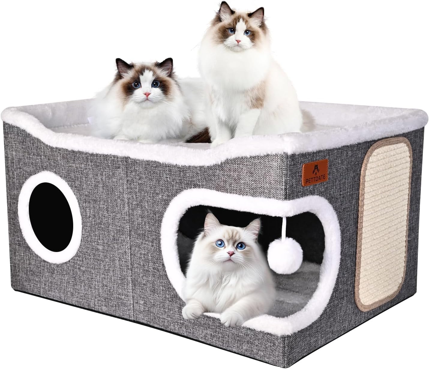 Cama para gatos extra grande con rascador y pelota esponjosa