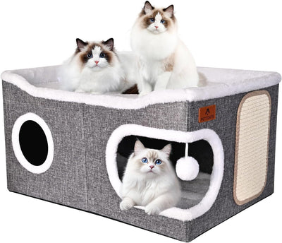 Cama para gatos extra grande con rascador y pelota esponjosa
