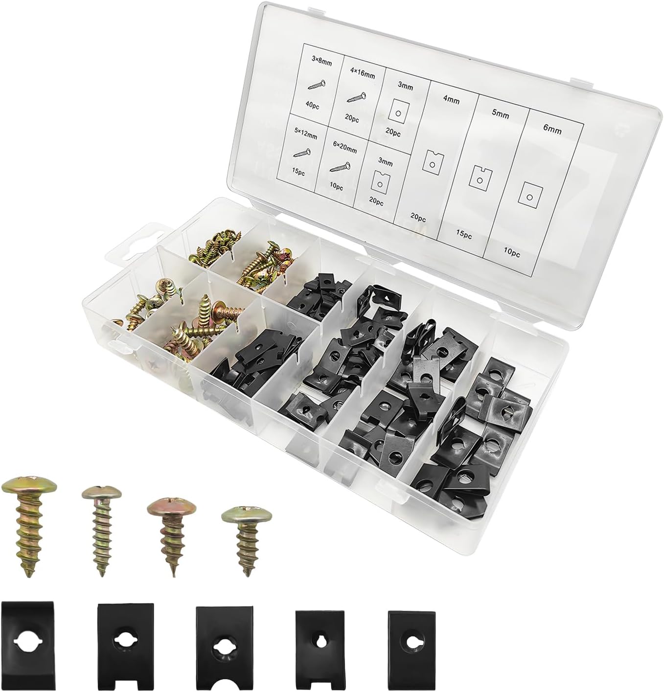 170 Pzas Clips U Automotriz con Tornillos 9 Tamaños