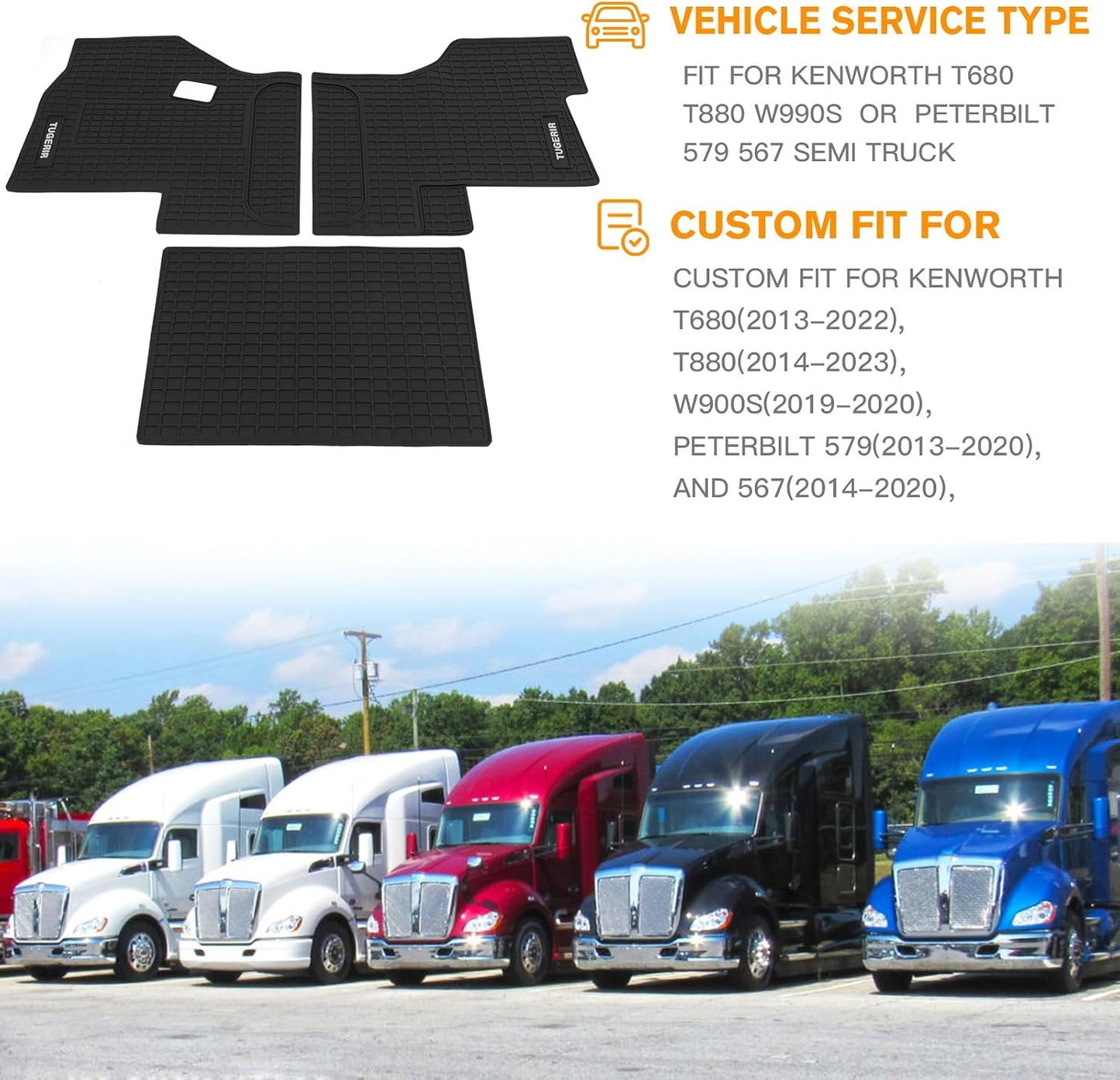Alfombrillas goma negra antiderrap Kenworth T680 T880 W990S