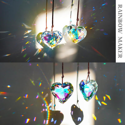 2 Pzas Prismas Cristal Corazón AB Arcoíris para Ventana