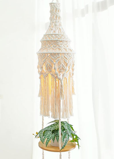 Estante colgante macramé algodón 3 niveles decoración