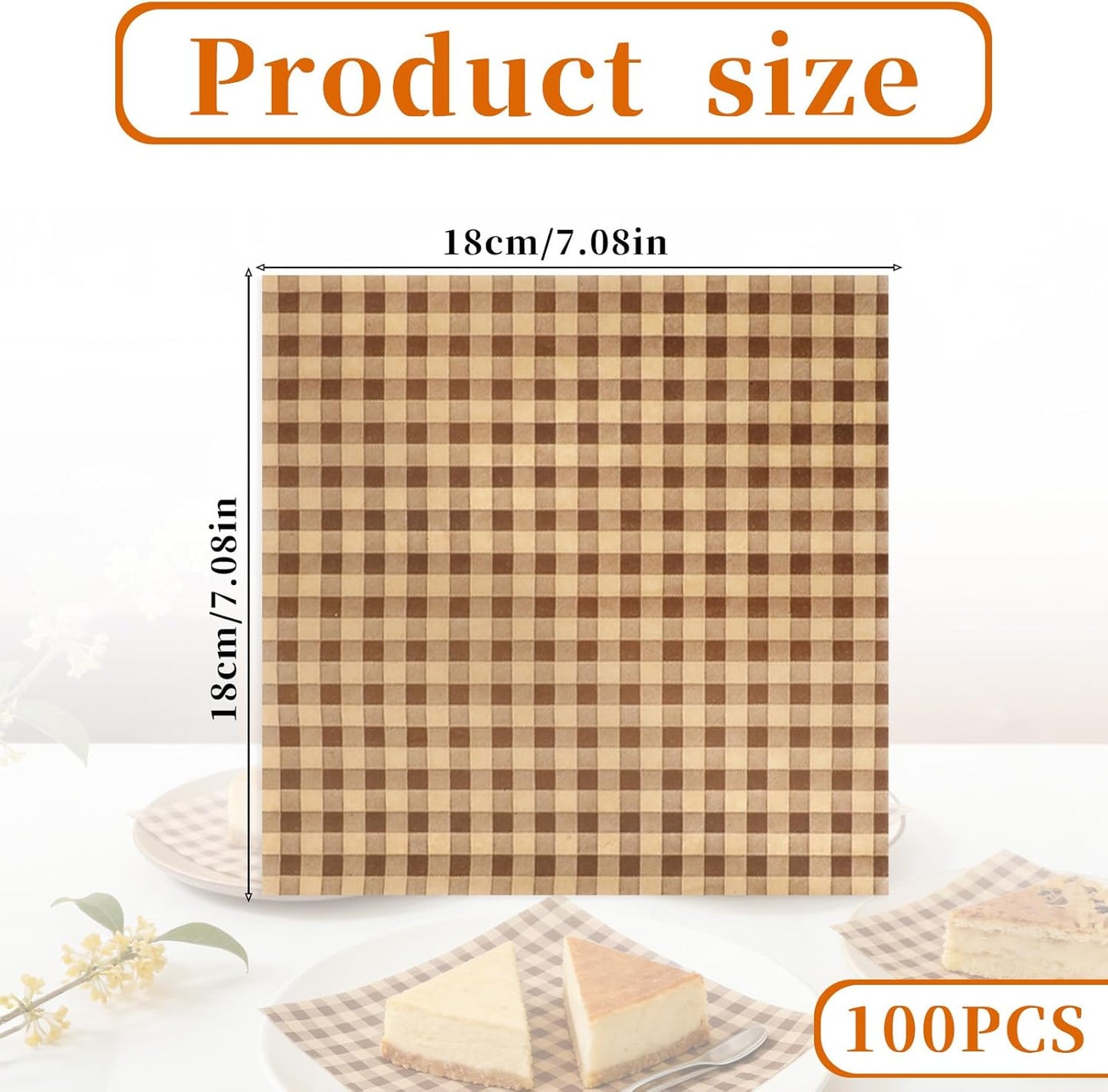 100 Hojas Papel Encerado 7.1x7.1pulg Cuadrados A prueba de Grasa