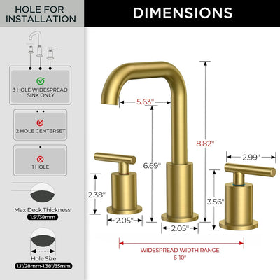 Grifo baño 3 agujeros oro cepillado 8pulg asas boquilla giratoria