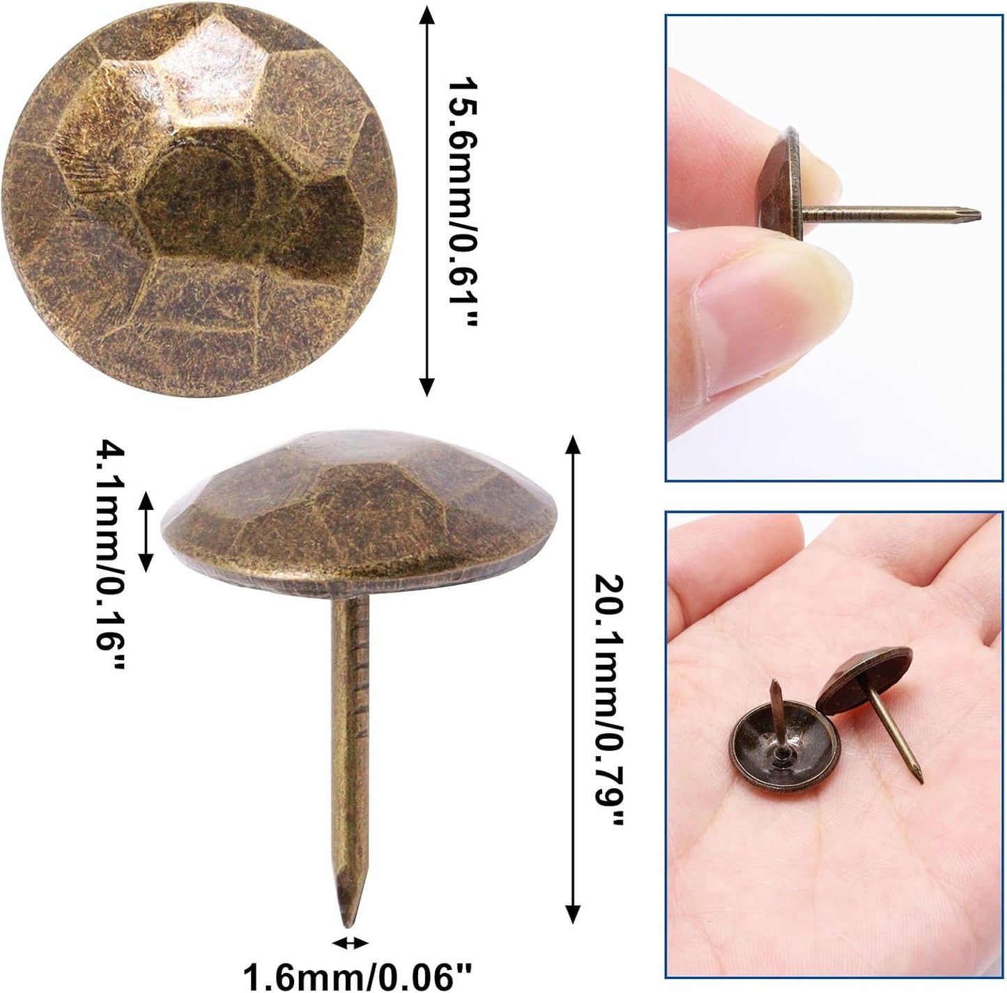 100 Tachuelas Tapicería Metal Bronce 0.59x0.78pulg