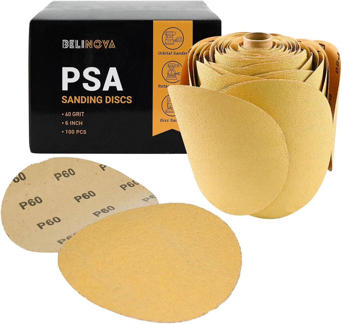 100 Discos Lija PSA 6pulg Grano 60 para Lijadora Orbital