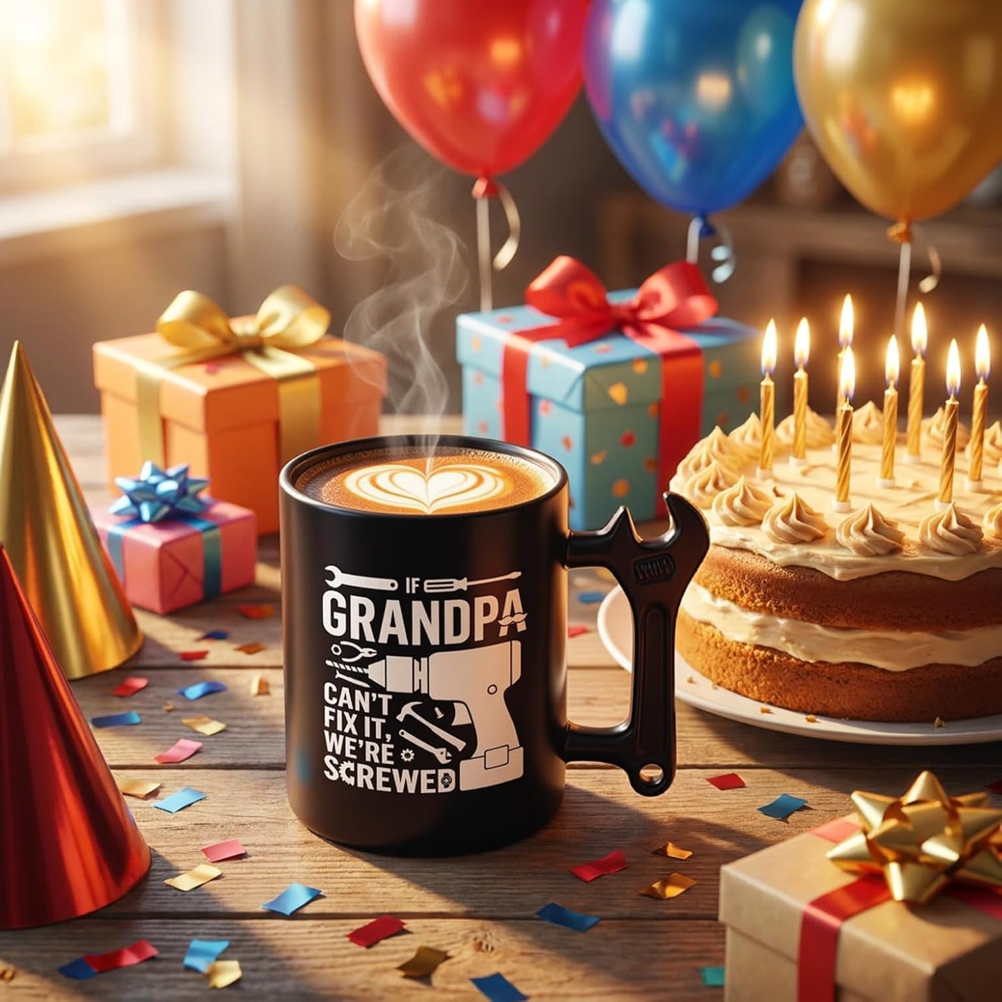 Taza cerámica regalo abuelo con mango llave inglesa