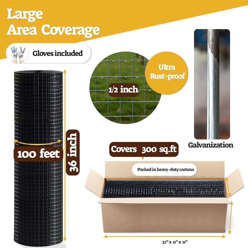 Rollo malla alambre 1/2 pulg 36x100pies protector árbol