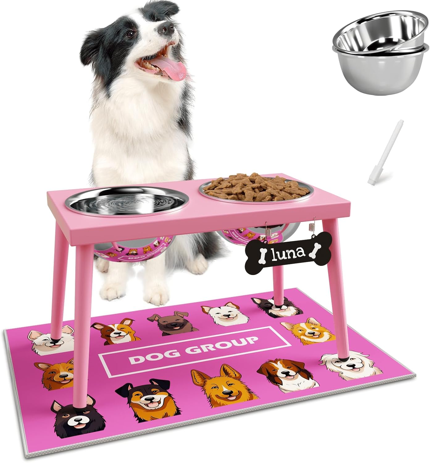 Soporte elevado cuencos perros 58oz rosa