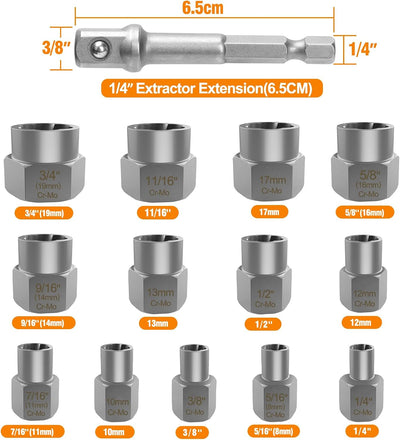 Set extractor pernos llaves vaso 3/8" 49pzas negro