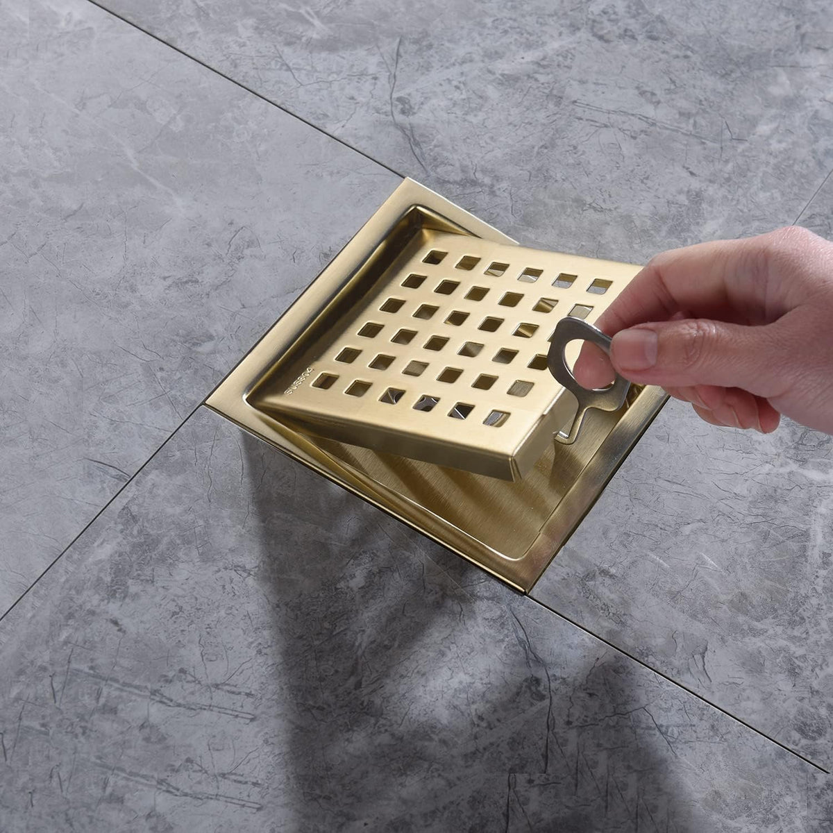 Desagüe cuadrado ducha 4pulg dorado cepillado acero inox