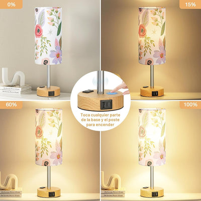 Lámpara mesa floral control táctil 3 modos USB C y AC