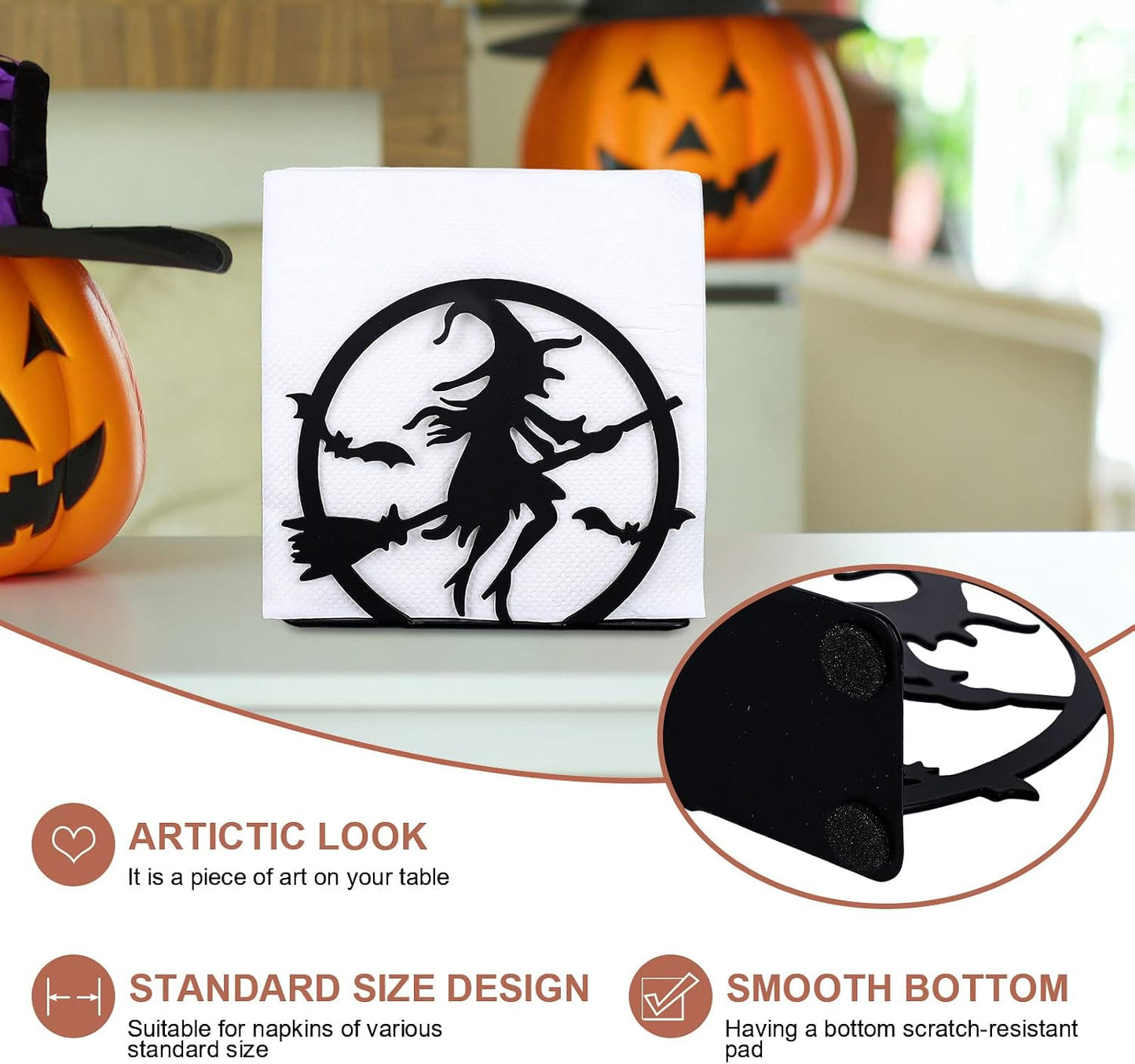 Servilletero Halloween metal negro Hocus Pocus dispensador mesa