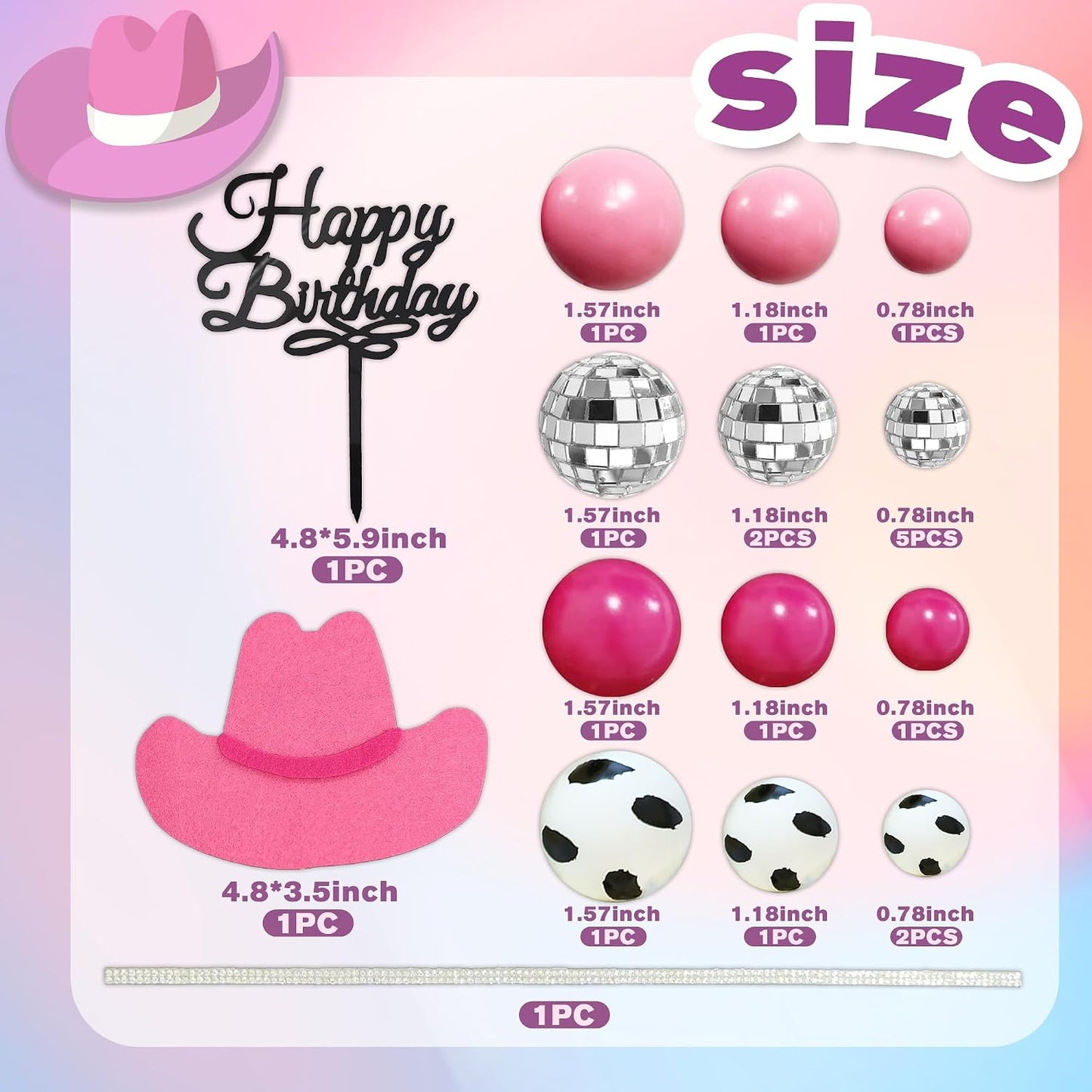 Adorno sombrero vaquera rosa brillante para cumpleaños occidental
